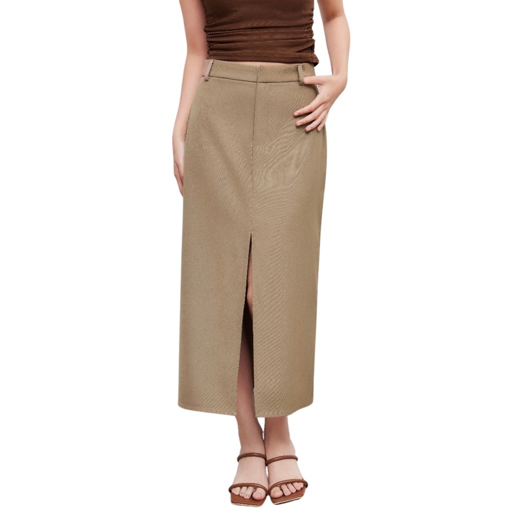 NWT Cider Tan High Waist Maxi Split Skirt | Belt Loops (XL | US 10)